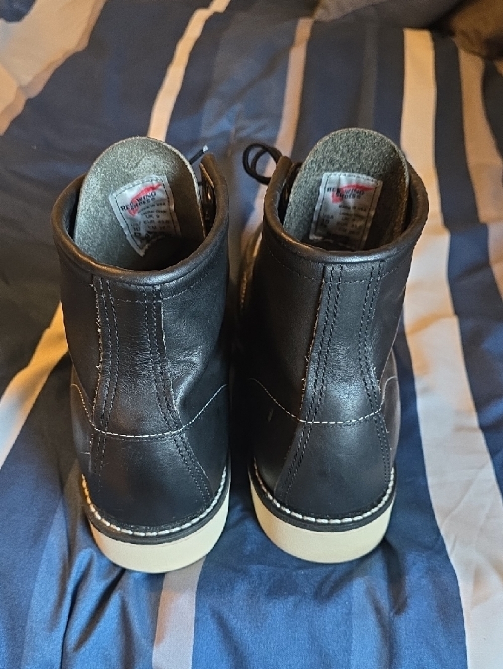 Red Wing Shoes Black Leather Moc Toe Boots with Cream Outsole - Picture 3 of 10